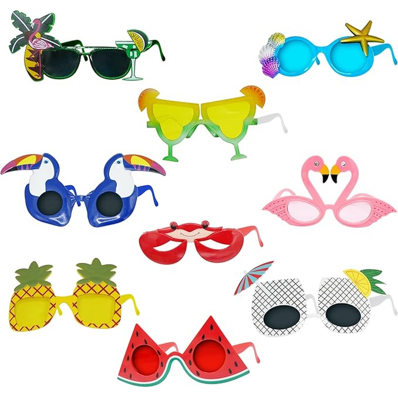 4E's Novelty Luau Fun Glasses 9 Pairs Hawaiian Party Sunglass, Beach Themed Sunglasses Bulk, Photo Booth Props, Party Favors Adults Eyewear, Funny Sunglasses Bulk, Bachelorette Celebration Favors